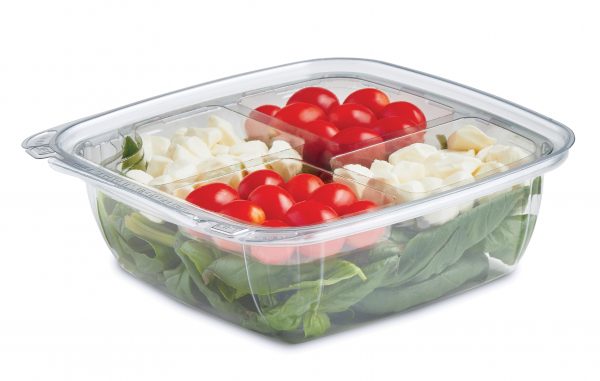 Tamper Tek 12 oz Square Clear Plastic Salad Bowl - with Lid, Tamper-Evident  - 4 3/4 x 4 1/2 x 2 1/4 - 100 count box