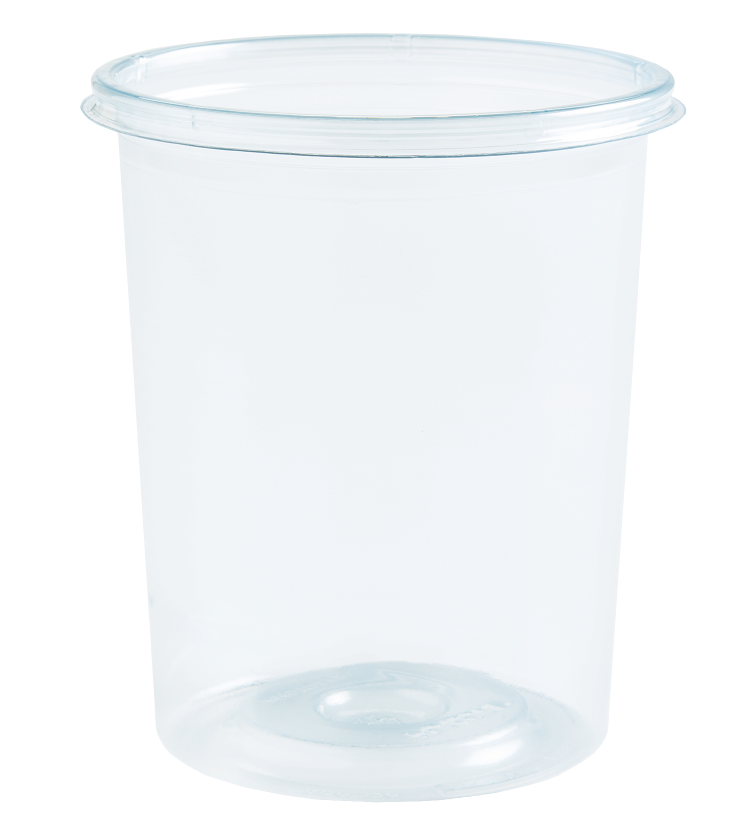 Translucent plastic cup with a wide rim and flat base