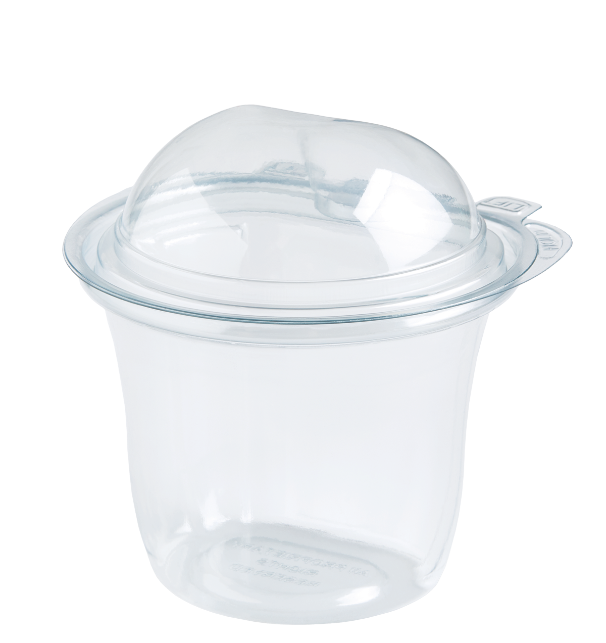 Clear glass dish with a domed lid and side handles