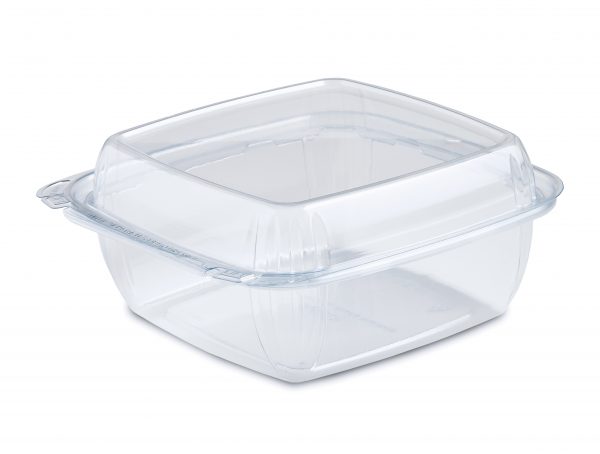 Clear rectangular plastic food storage container with a fitted lid