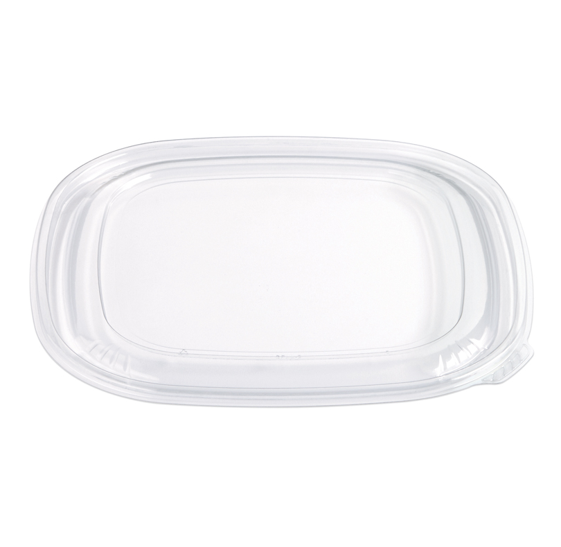 Clear rectangular plastic food container lid with rounded corners