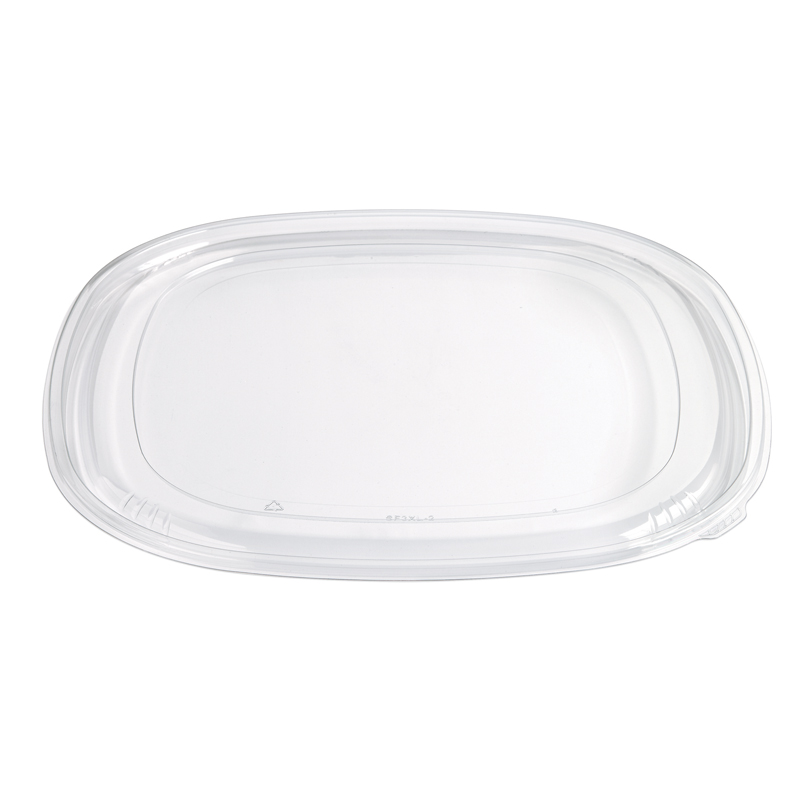 Clear oval plastic food container with a fitted lid
