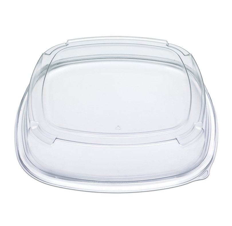 Clear rectangular plastic food container lid with rounded corners