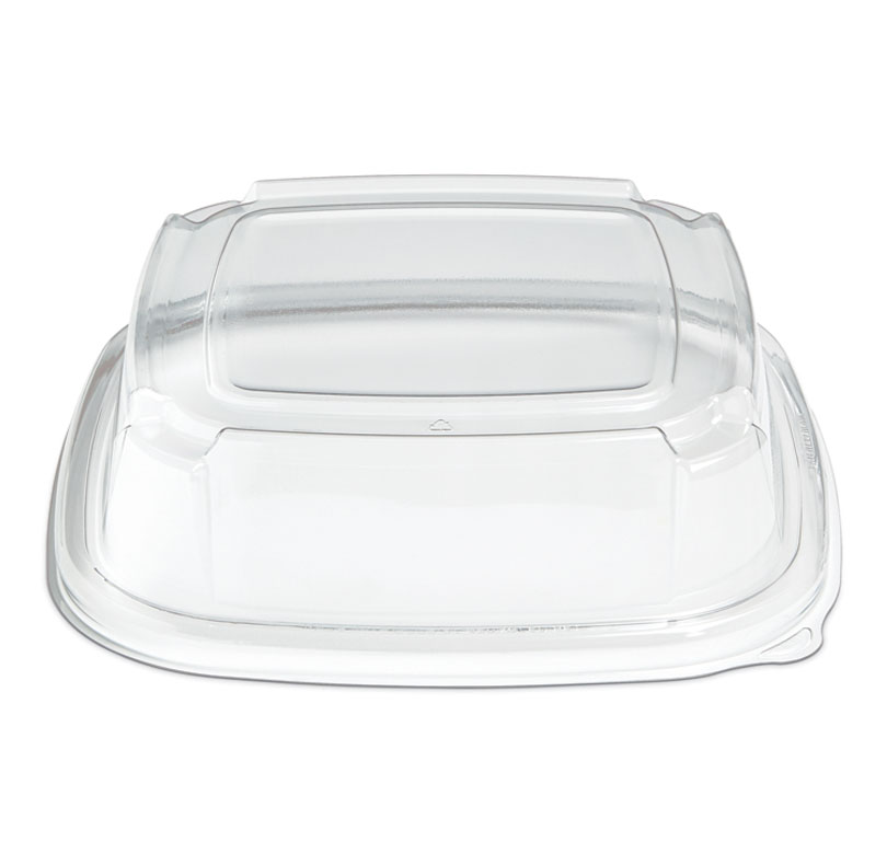 Clear plastic lid for a rectangular food container