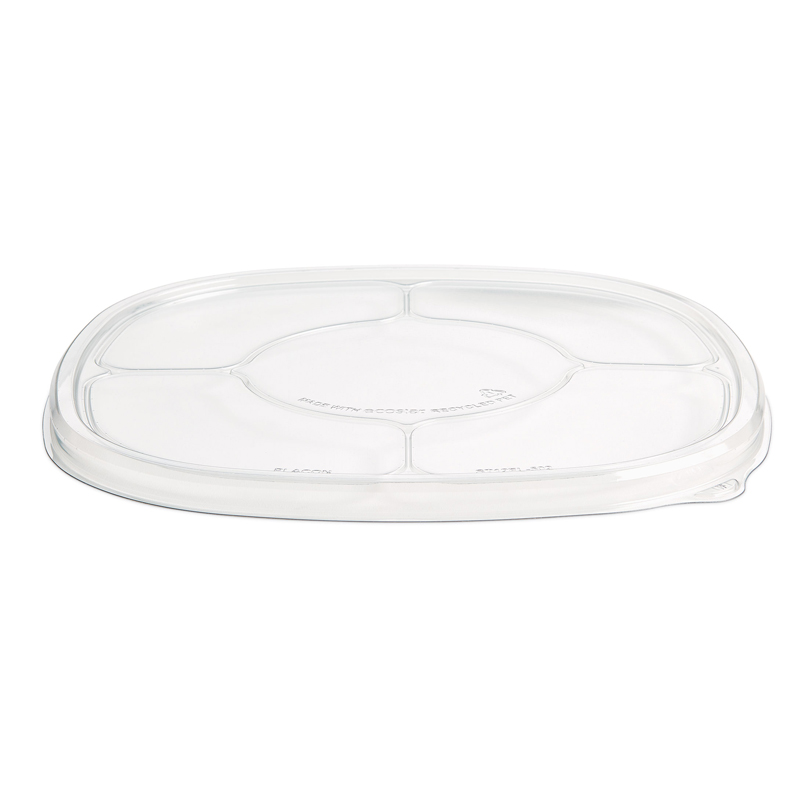 Clear oval plastic tray with five divided compartments