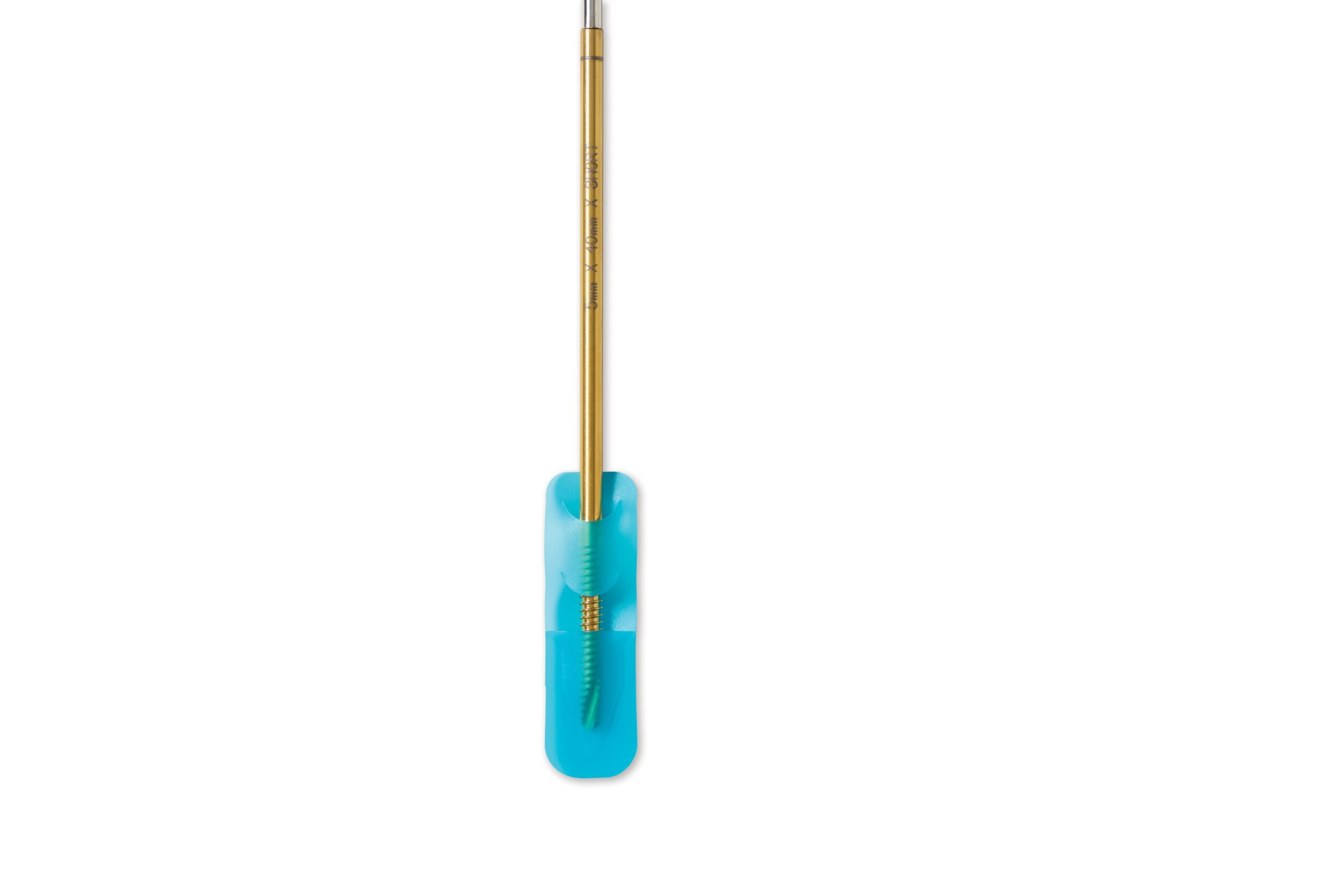 Screwdriver with a translucent blue handle and a long gold-colored shaft
