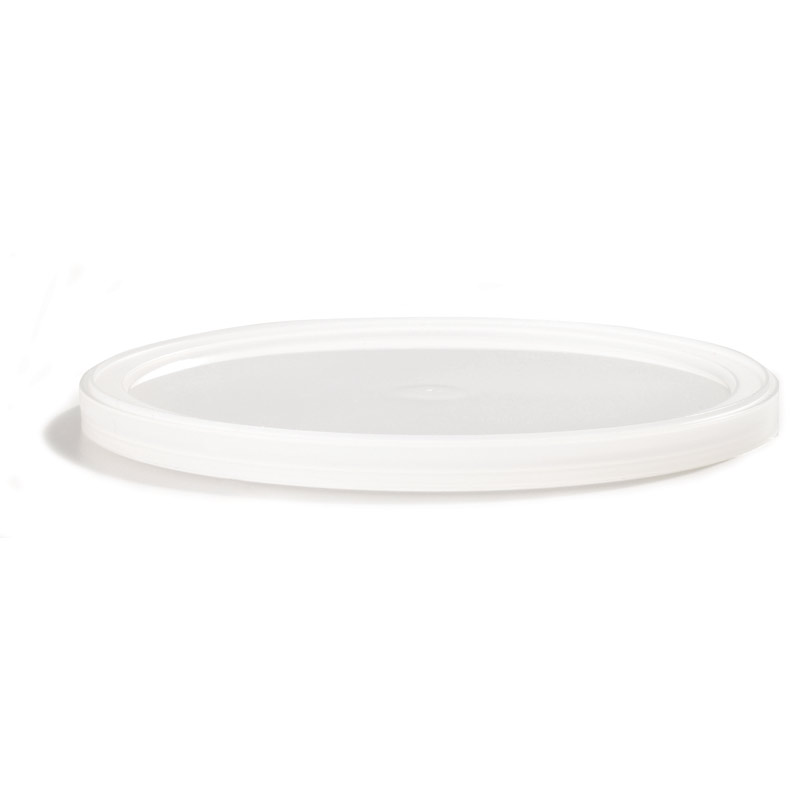 Round translucent plastic lid with a raised rim