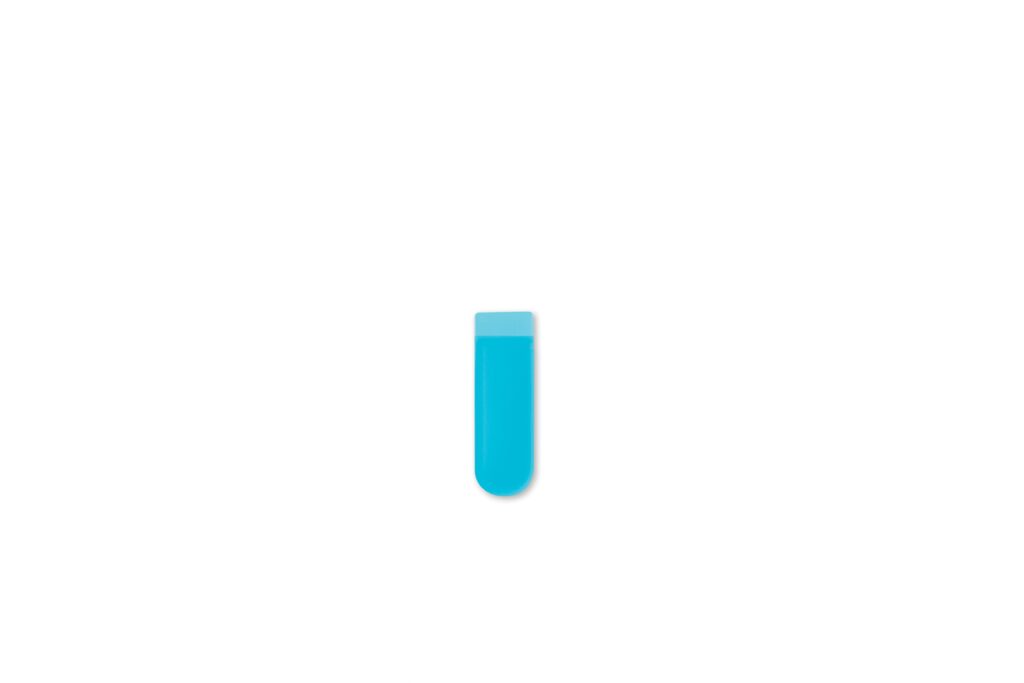 Blue rounded rectangular object with a lighter blue top on a white background