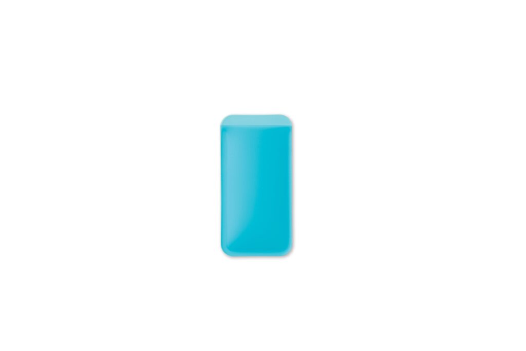 Blue rectangular plastic container with rounded edges on a white background