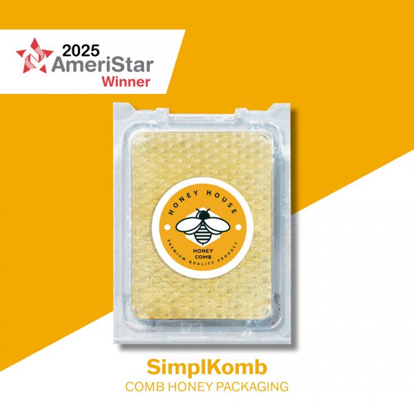 Honey House SimplKomb comb honey packaging, awarded 2025 AmeriStar Winner