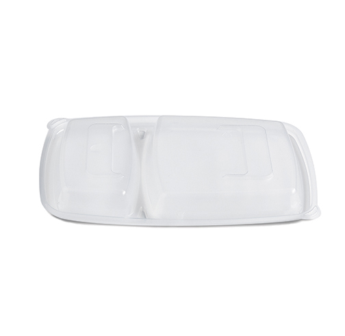 Translucent white plastic container with two hinged compartments