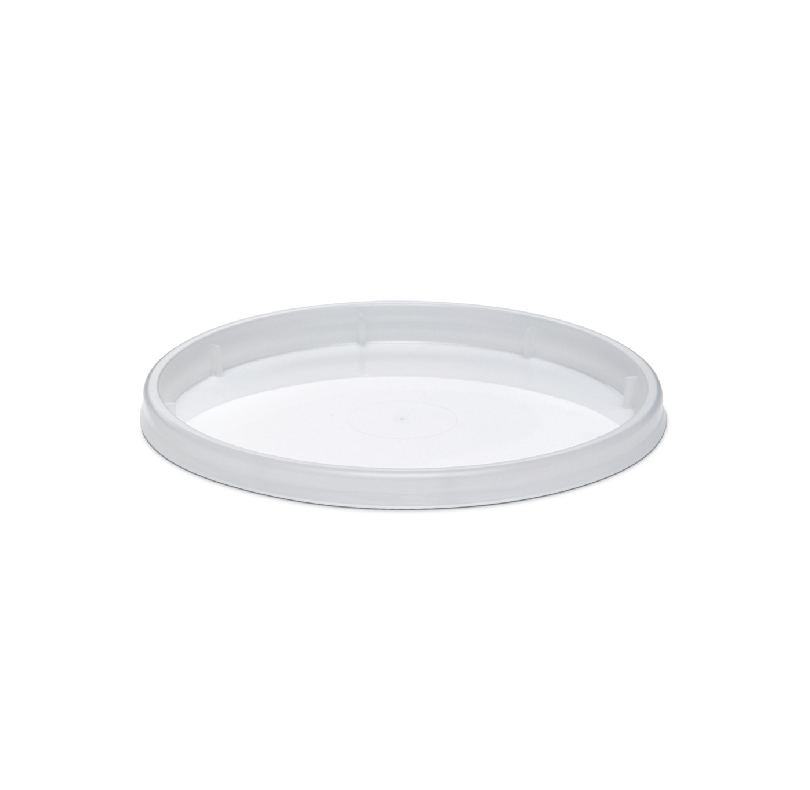 Round translucent plastic tray with a raised rim