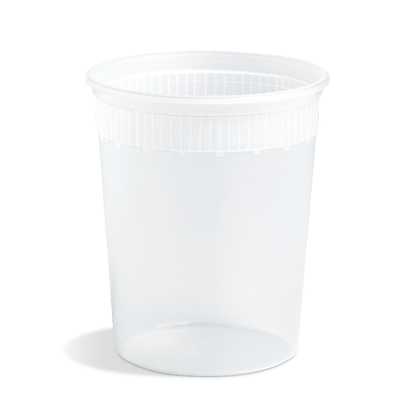 Translucent plastic specimen container with a screw-top lid