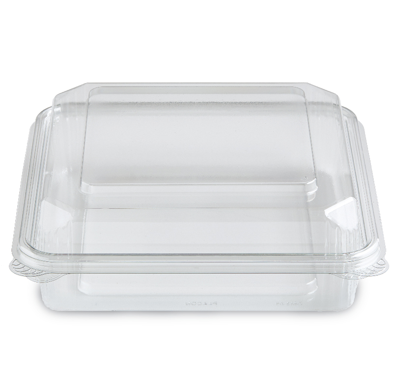 Clear plastic food container with a fitted lid