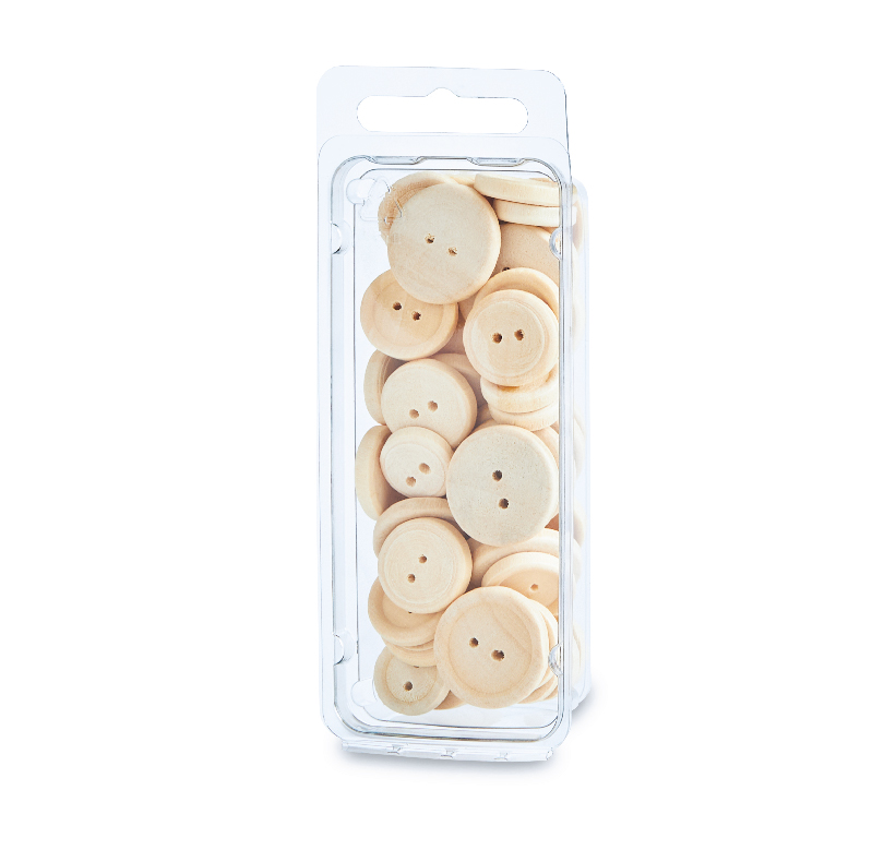 Package of assorted natural wooden buttons