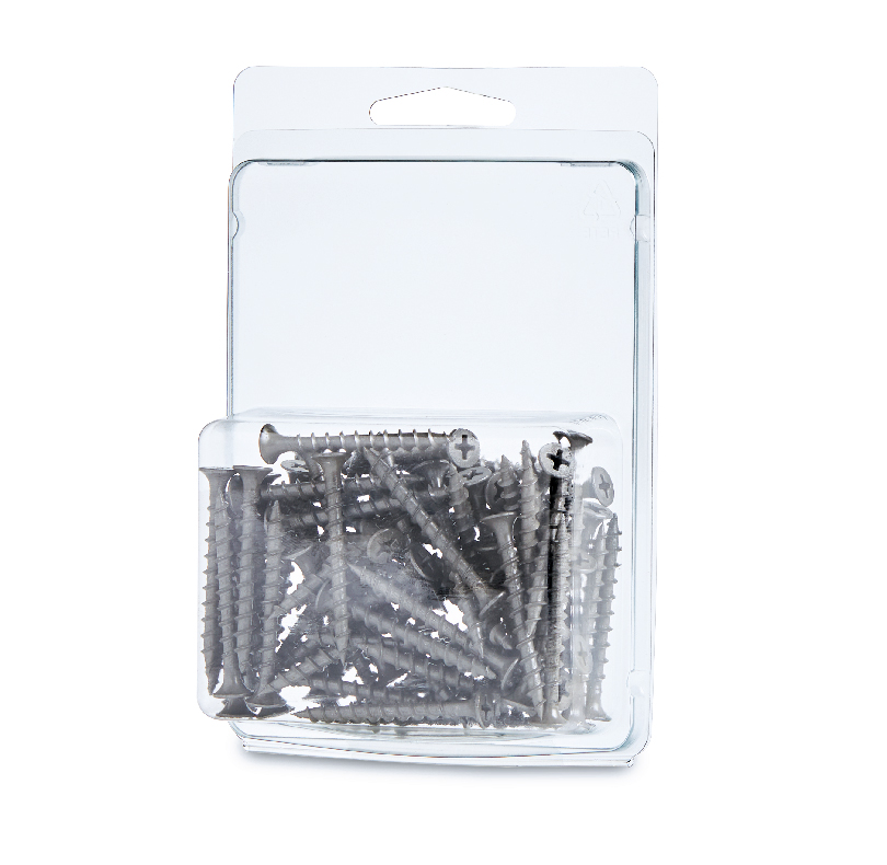 Clear package filled with assorted gray screws