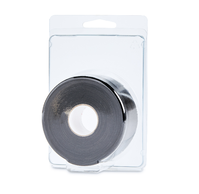 Roll of black tape in clear blister packaging
