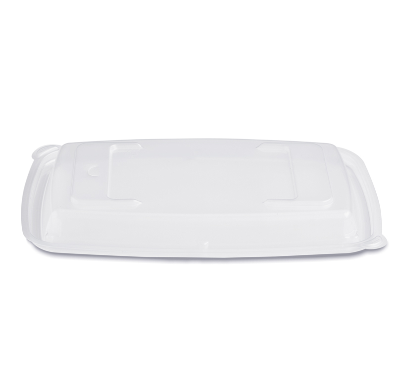 Clear rectangular plastic food storage container lid