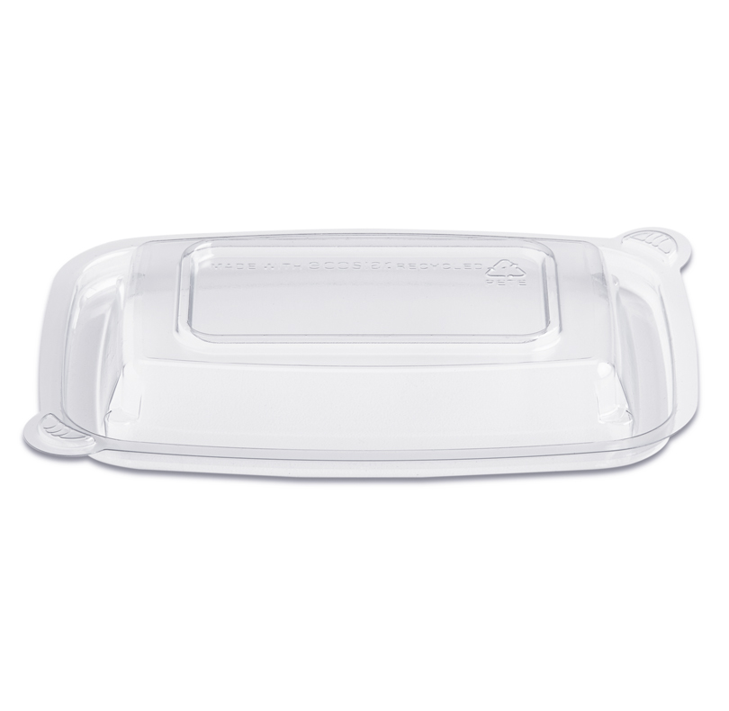 Clear plastic covered serving tray with handles
