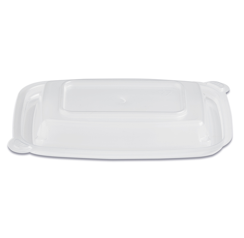 White rectangular plastic serving tray with a fitted lid