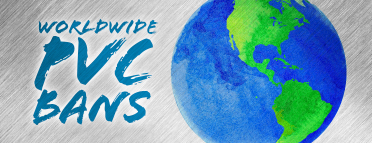 Worldwide PVC bans alongside a blue and green globe