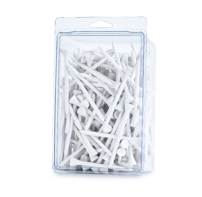 Package of white wooden golf tees