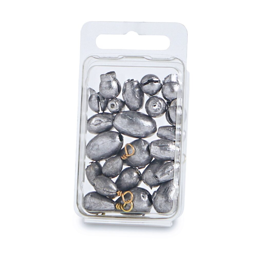 Clear package containing assorted dark gray stones and gold-colored wire pieces