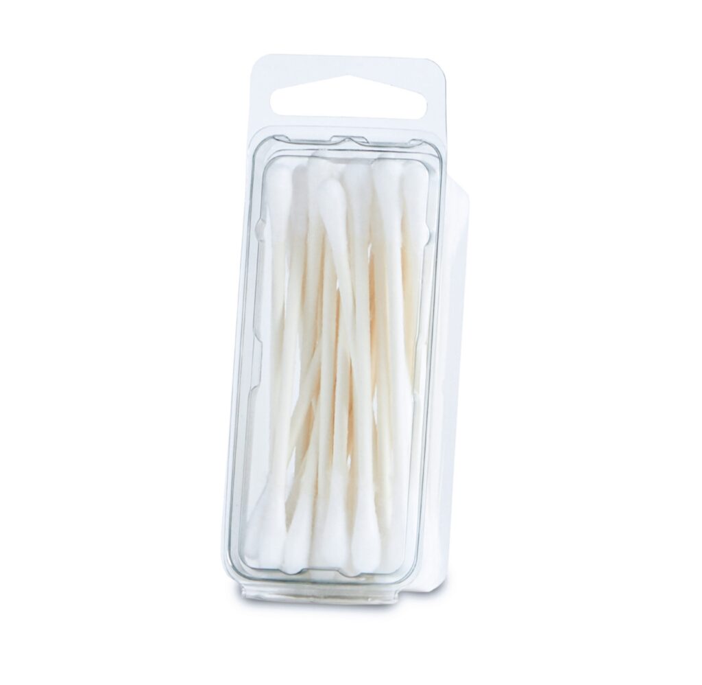 Clear plastic package containing several white absorbent products