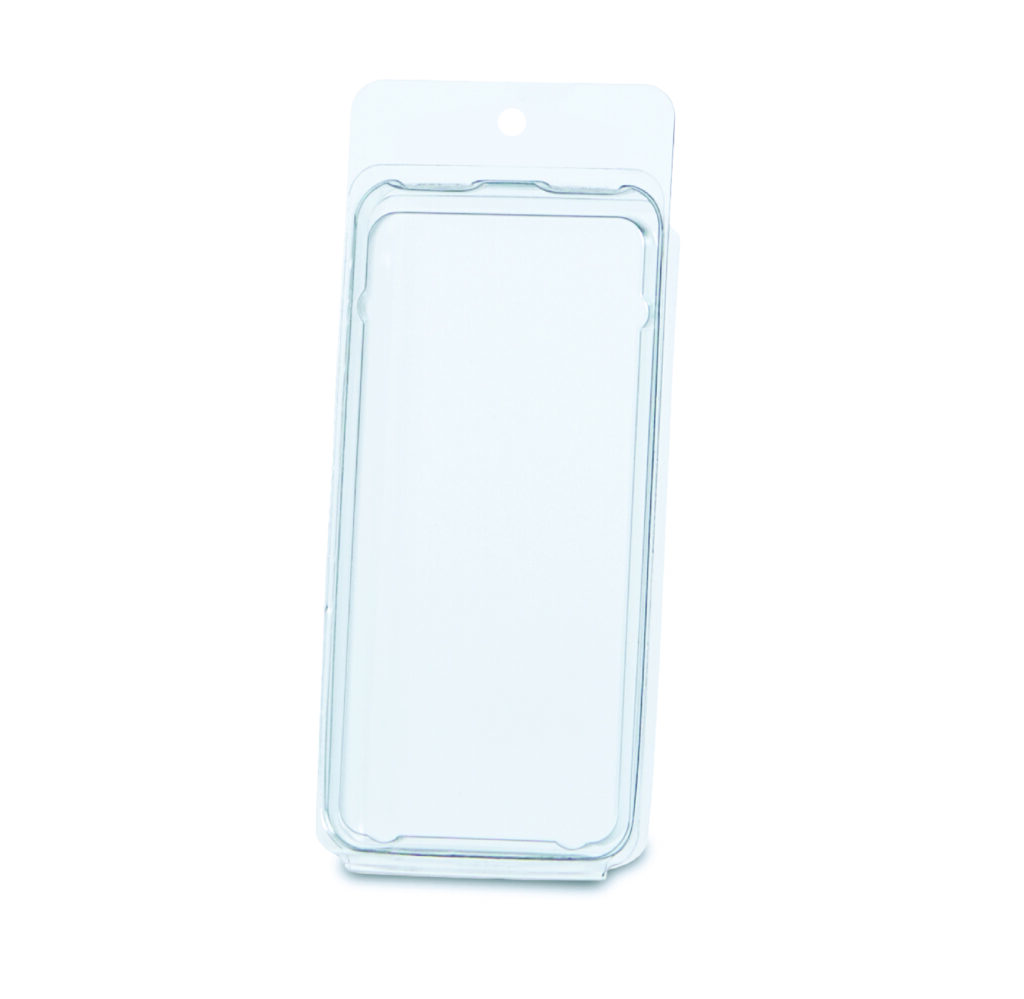 Clear rectangular plastic blister package viewed from the front