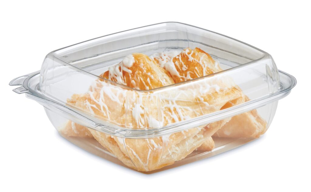 Glazed pastries in a glass baking dish