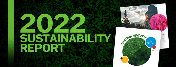 2022 Sustainability Report featuring green foliage and nature imagery