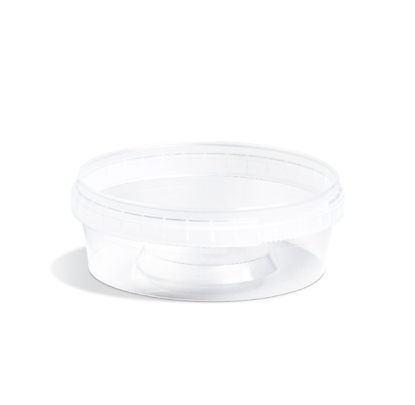 Clear round plastic container with lid