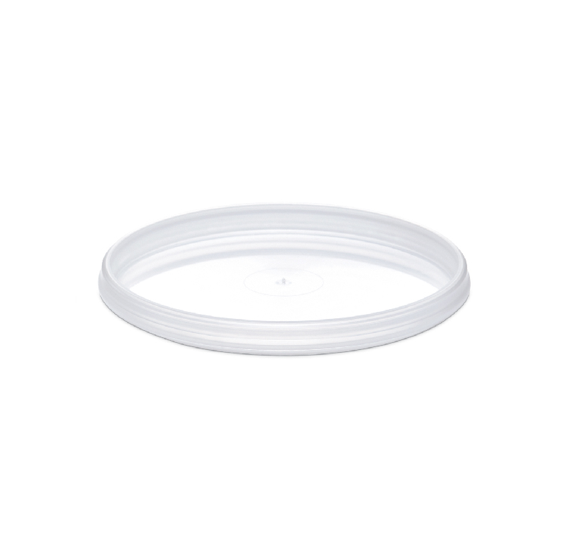 Clear round plastic lid with raised edges