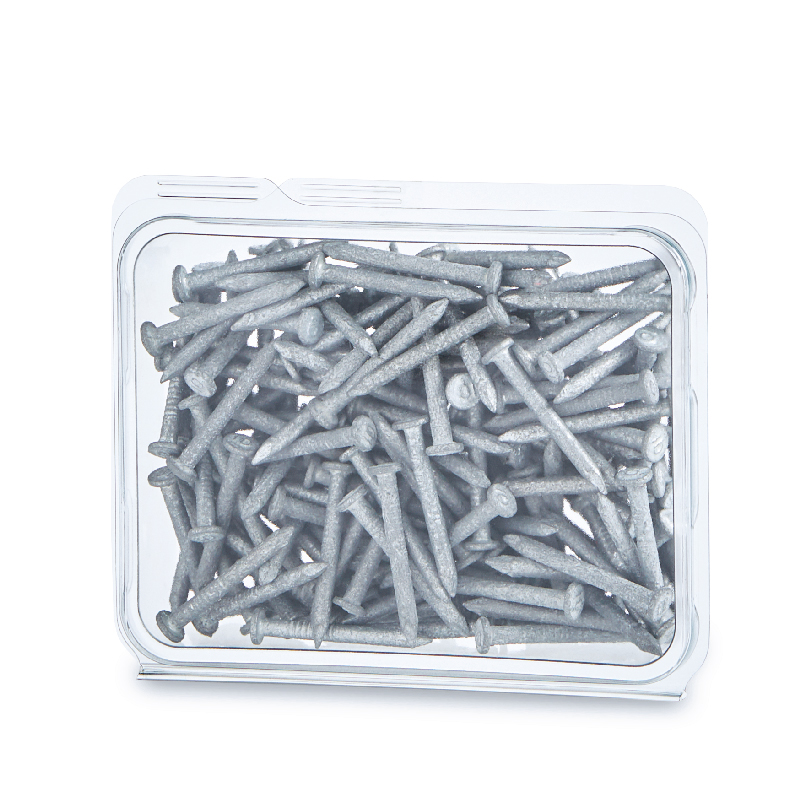Tray filled with galvanized nails