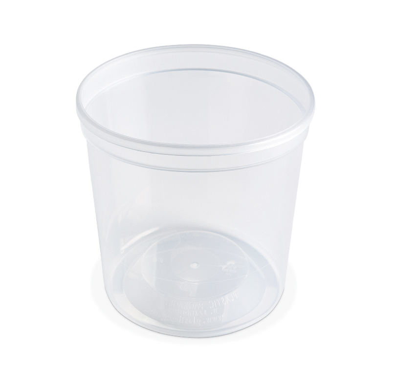Clear plastic cup with a wide rim and tapered sides