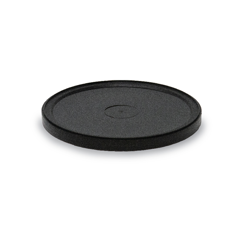 Black circular platform with a raised rim and shallow center indentation