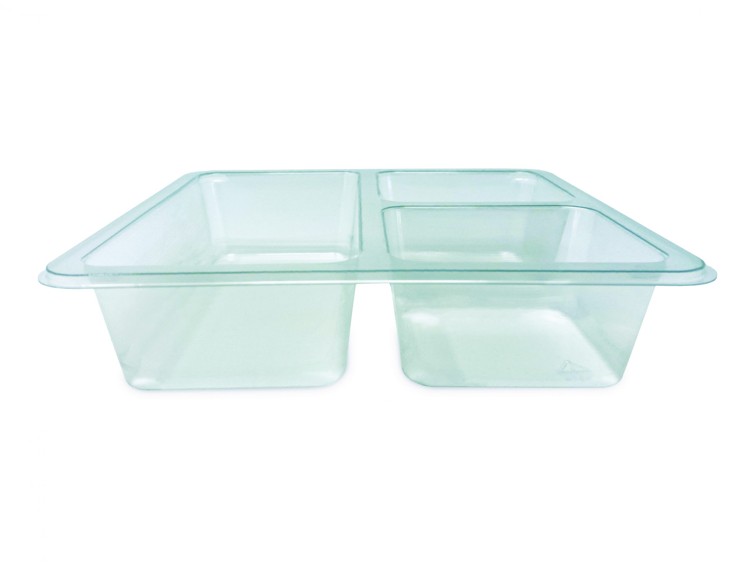 Clear divided food storage container with a fitted lid