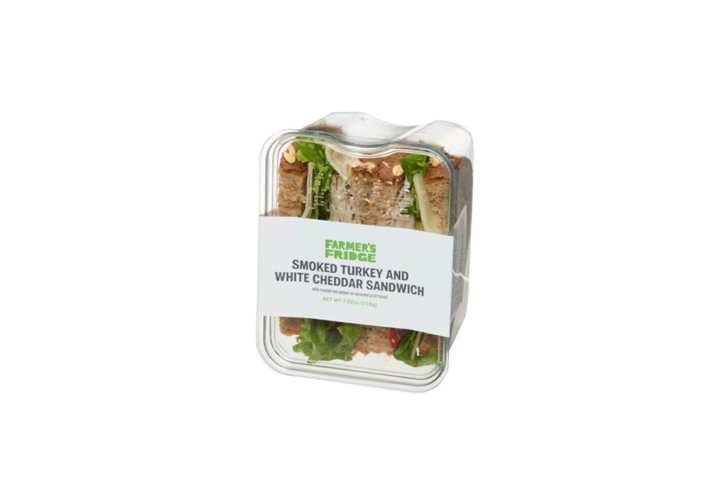 Package of Farmer’s Fridge smoked turkey and white cheddar sandwich