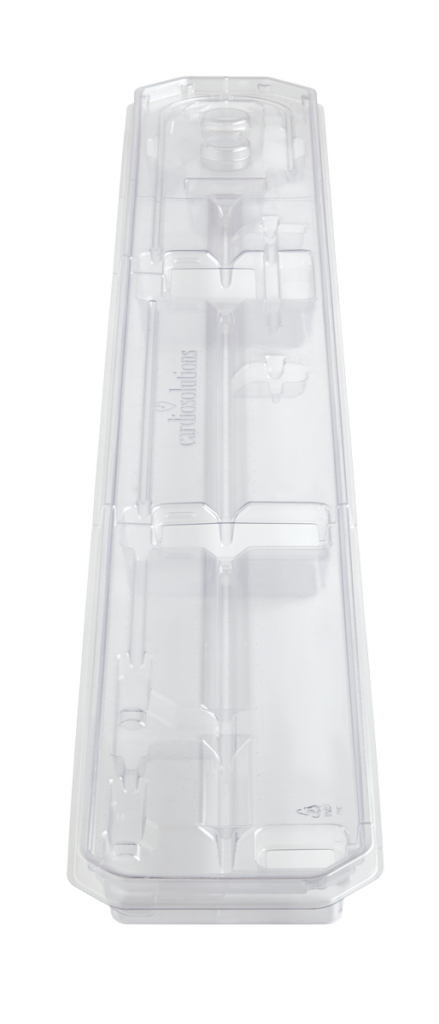 Clear plastic storage tray with molded compartments and raised dividers
